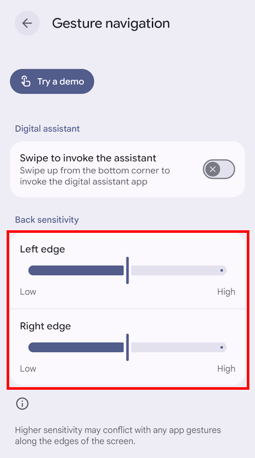 Use the Left edge and Right edge sliders to adjust the sensitivity